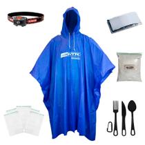 Kit Poncho + Cal + Ziplock + Manta + Talher preto + Lanterna Kit Poncho + Cal + Ziplock + Manta + Talher preto + Lanterna