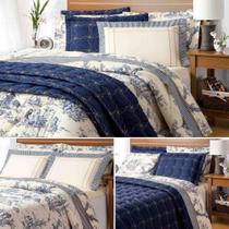 Kit porcelana 10 peças roupa de cama completo sendo edredom cobertor + cobre leito + jogo de lençol cama casal queen - em percal 180 fios super macio Kit porcelana 10 peças roupa de cama completo sendo edredom cobertor + cobre leito + jogo de lençol cama casal queen - em percal 180 fios super macio