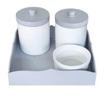 Kit Porcelana e Bandeja em Madeira mdf Cor Cinza total de 4 peças. Kit Porcelana e Bandeja em Madeira mdf Cor Cinza total de 4 peças.