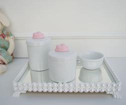 Kit Porcelana Higiene Rosa Bebe Bandeja Perola K036 - Ciranda Arte Criativa