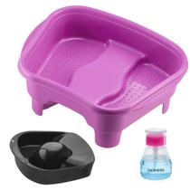 Kit Porta Acetona Tigela Mão Bacia Pés Pedestal Pedicure Manicure Salão Beleza Relax Dompel - Rosa