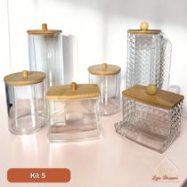 Kit Porta Algodão e Cotonetes com Tampa de Bambu Acrílico Vários Modelos e Tamanhos