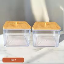Kit Porta Algodão e Cotonetes com Tampa de Bambu Acrílico Vários Modelos e Tamanhos