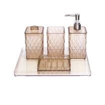 Kit porta algodão escova de dente sabonete líquido saboneteira pia bandeja decorativa lavabo cristal