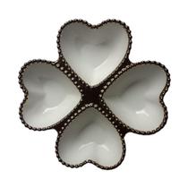 Kit Porta Bijuterias Cerâmica Trevo Coração - Branco Dourado