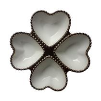 Kit Porta Bijuterias Cerâmica Trevo Coração - Branco Dourado