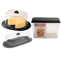 Kit Porta Biscoito Queijeira e Mantegueira Linha Cril 3 Peças