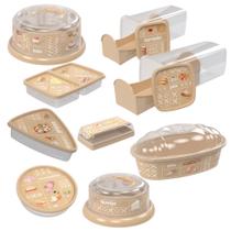 Kit porta bolo, queijo, frios, pães, manteiga, torrada e pizza 9 peças Plasutil