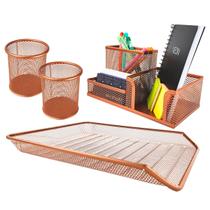 Kit Porta Caneta Lapis Organizador De Mesa Bandeja Rose Gold Kit Porta Caneta Lapis Organizador De Mesa Bandeja Rose Gold