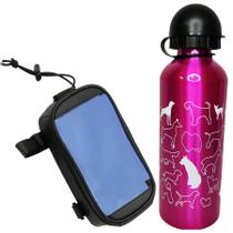 Kit Porta Celular Bike + Garrafa Squeeze Alumínio Pets C/ NF