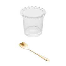 Kit Porta Colher + 4 Colheres Café Chá Coração Dourado