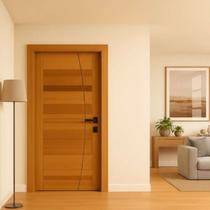 Kit Porta Completa BBB Frisada em Arco 72x210cm Fechadura Preta em Madeira Maciça Tauari