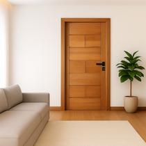 Kit Porta Completa França 82x210cm Fechadura Preta em Madeira Maciça Tauari