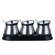 Kit Porta Condimento 3 Potes Com Colher Guardar Sal Pimenta Kit Porta Condimento 3 Potes Com Colher Guardar Sal Pimenta