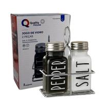 Kit Porta Condimento Saleiro e Pimenteiro em Vidro com Suporte Inox Salt e Pepper Kit Porta Condimento Saleiro e Pimenteiro em Vidro com Suporte Inox Salt e Pepper