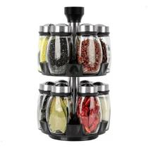 Kit Porta Condimentos 12 Frascos com Suporte Giratório Aço Inox Vidro Casíta Kit Porta Condimentos 12 Frascos com Suporte Giratório Aço Inox Vidro Casíta