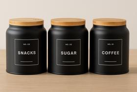 Kit Porta Condimentos Industrial 3 Peças coffee, sugar e snacks. Pote café, biscoito e açúcar