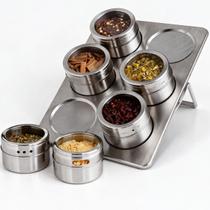 Kit Porta Condimentos Inox 6 Potes Com Base Compacta Organizador Cozinha Em Estoque Kit Porta Condimentos Inox 6 Potes Com Base Compacta Organizador Cozinha Em Estoque