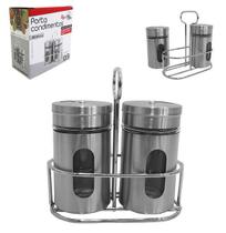 Kit Porta Condimentos Inox Visor Vidro 80 Ml 2 Peças Kit Porta Condimentos Inox Visor Vidro 80 Ml 2 Peças