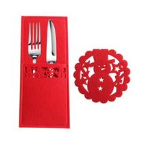 Kit Porta Copo e Porta Talher Natalino Feltro Vermelho Kit Porta Copo e Porta Talher Natalino Feltro Vermelho