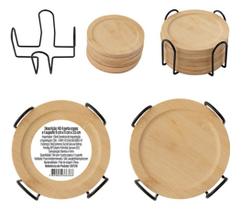 Kit Porta Copos 4 Pçs De Bambu Com Suporte Cromado Preto Kit Porta Copos 4 Pçs De Bambu Com Suporte Cromado Preto