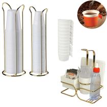 Kit Porta Copos Descartável De Mesa Café Chá Água 50/80/200ml Suporte Porta Guardanapo Adoçante Branco - Future