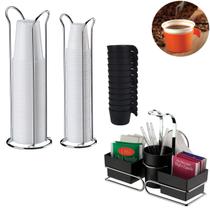 Kit Porta Copos Descartável De Mesa Café Chá Água 50/80/200ml Suporte Porta Sachês Guardanapo Preto - Future Kit Porta Copos Descartável De Mesa Café Chá Água 50/80/200ml Suporte Porta Sachês Guardanapo Preto - Future