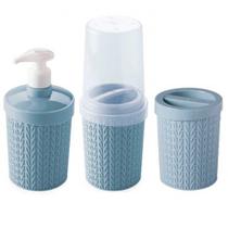 Kit porta cotonete algodao escova dental suporte com tampa dispenser sabonete liquido plastico azul - Plasútil