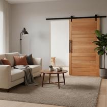 Kit Porta de Correr Completa AD01 80x210cm em Madeira Maciça Tauari com Trilho Preto Kit Porta de Correr Completa AD01 80x210cm em Madeira Maciça Tauari com Trilho Preto