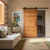 Kit Porta de Correr Completa BBB 80x210cm em Madeira Maciça Tauari Uniqdoor com Trilho Preto