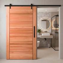 Kit Porta de Correr Completa BBB 90x210cm em Madeira Maciça Angelim Uniqdoor com Trilho Preto