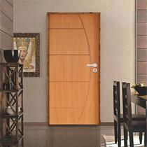 Kit Porta de Madeira 210x72cm Batente 11cm Fechadura Rolete Belissima 6 Rodam Abertura Direita Marrom/Imbuia
