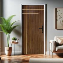 Kit Porta de Madeira 212x83cm Batente de Aluminio 4,7cm Abertura Esquerda Duraplac