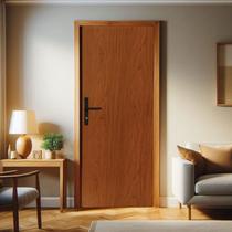 Kit Porta de Madeira 215x75cm Batente de Aço 12cm Abertura Esquerda Duraplac Marrom/Mogno