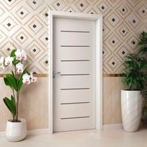 Kit Porta de Madeira 215x77cm Batente 20cm Cristal Primer com Guarnição Uniportas Abertura Esquerda Kit Porta de Madeira 215x77cm Batente 20cm Cristal Primer com Guarnição Uniportas Abertura Esquerda
