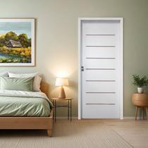 Kit Porta de Madeira 215x77cm Batente 7,5cm Cristal Primer com Guarnição Uniportas Abertura Esquerda