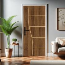 Kit Porta de Madeira 215x85cm Batente de Aço 12cm Abertura Direita Duraplac Marrom/Ypê
