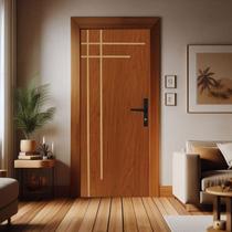 Kit Porta de Madeira 215x85cm Batente de Aço 12cm Abertura Esquerda Duraplac Marrom/Mogno