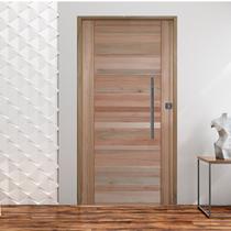 Kit Porta de Madeira Bbb 210x102cm Batente 11cm Fechadura Rolete Rodam Abertura Direita Marrom/Eucalipto