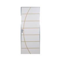 Kit Porta de Madeira Decorada 212x65cm com Batente de Alumínio 3,6cm Neblina Mgm Abertura Esquerda