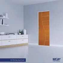 Kit Porta de Madeira Decorada 212x75cm com Batente de Alumínio 3,6cm Cantareira Mgm Abertura Direita
