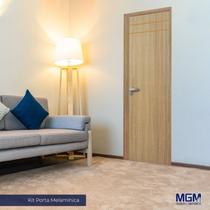 Kit Porta de Madeira Decorada 212x85cm com Batente de Alumínio 3,6cm Mantiqueira MGM Marrom/Carvalho Alpha