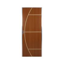 Kit Porta de Madeira Decorada 212x95cm com Batente de Aluminio 3,6cm Gáucha MGM Abertura Esquerda Marrom/Mogno