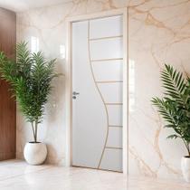 Kit Porta de Madeira Decorada 215x75cm com Batente de Aço 06cm Cantareira MGM