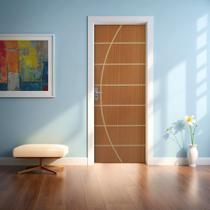 Kit Porta de Madeira Decorada 215x75cm com Batente de Aço 06cm Neblina MGM