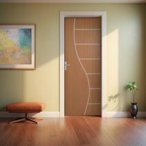 Kit Porta de Madeira Decorada 215x75cm com Batente de Aço 6cm Cantareira MGM Abertura Direita