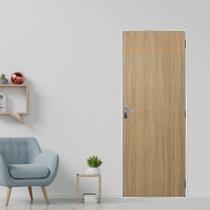Kit Porta de Madeira Decorada 215x75cm com Batente de Aço 6cm Mantiqueira MGM Abertura Esquerda Marrom/Carvalho Alpha
