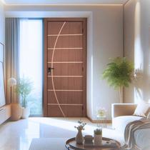 Kit Porta de Madeira Decorada 215x84cm Batente 16cm Neblina