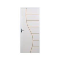 Kit Porta de Madeira Decorada 215x85cm com Batente de Aço 06cm Cantareira Mgm Abertura Esquerda
