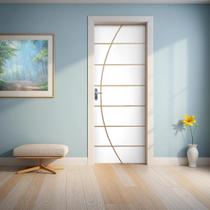 Kit Porta de Madeira Decorada 215x85cm com Batente de Aço 06cm Neblina MGM